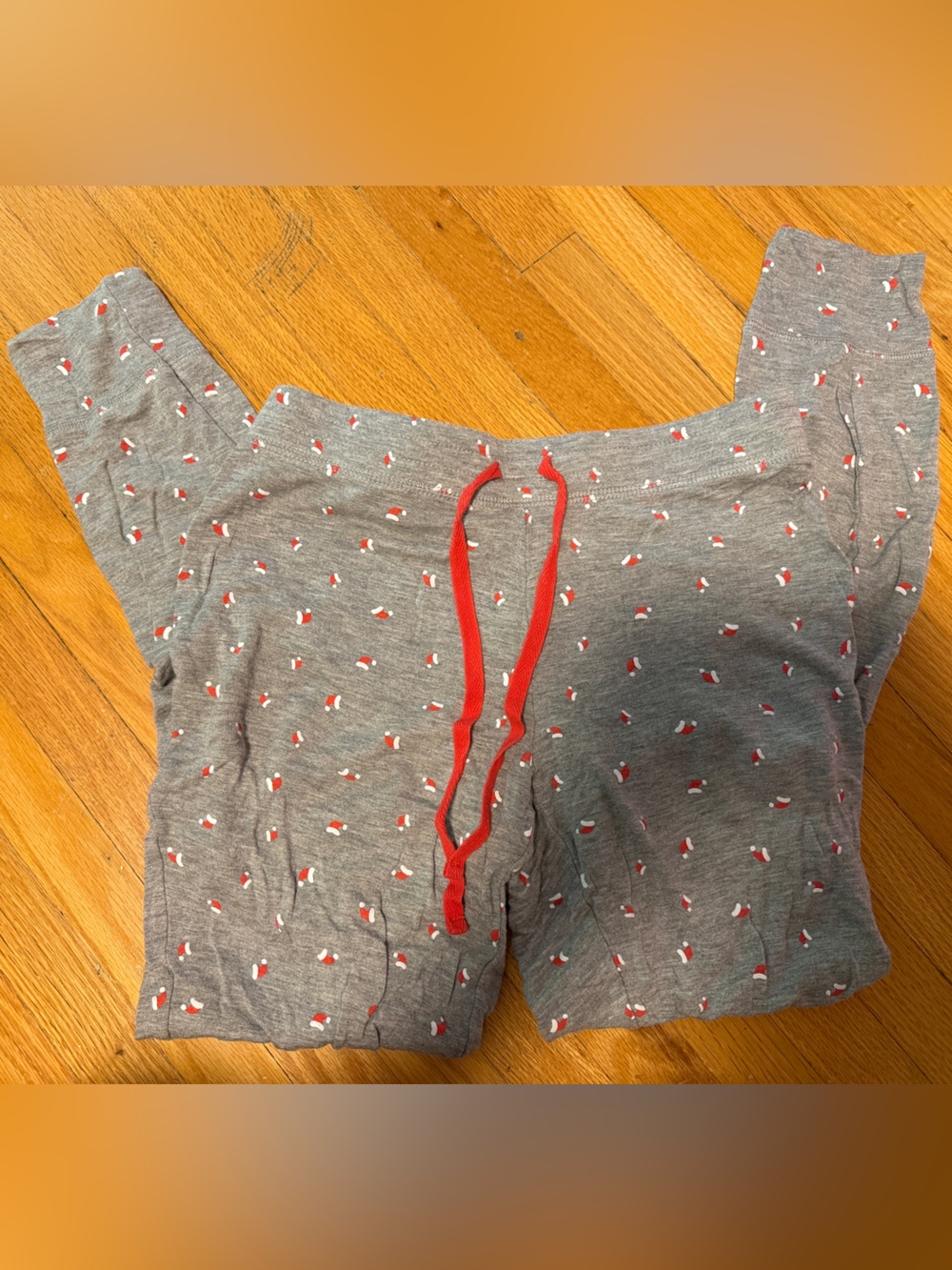 Pyjama Pants Red Drawstring and Santa Hat Print